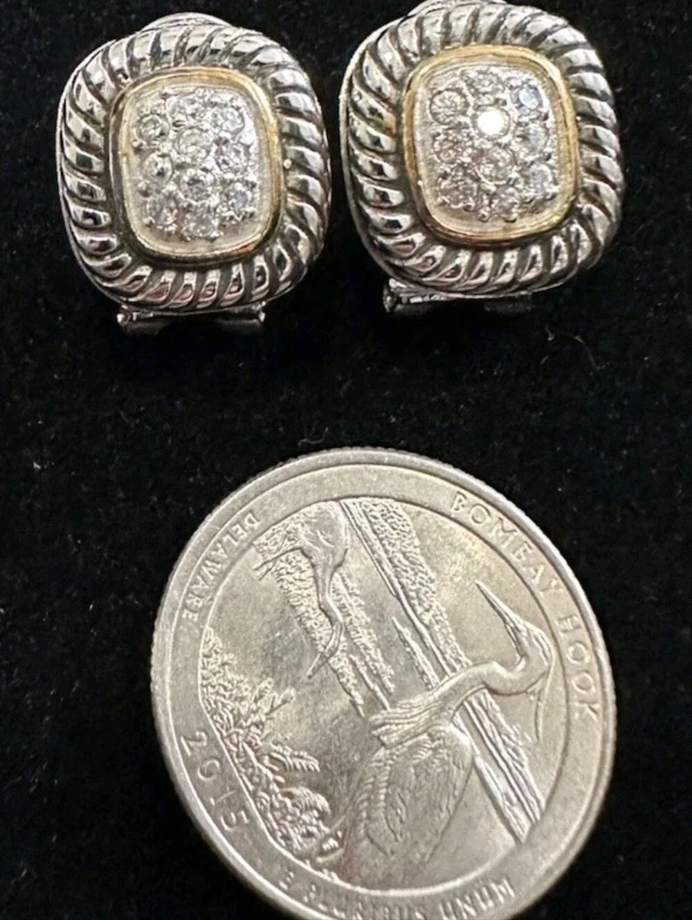 Vintage Sterling Silver 925 Gold Pave Leverback Earrings - Silver/Gold Stunning